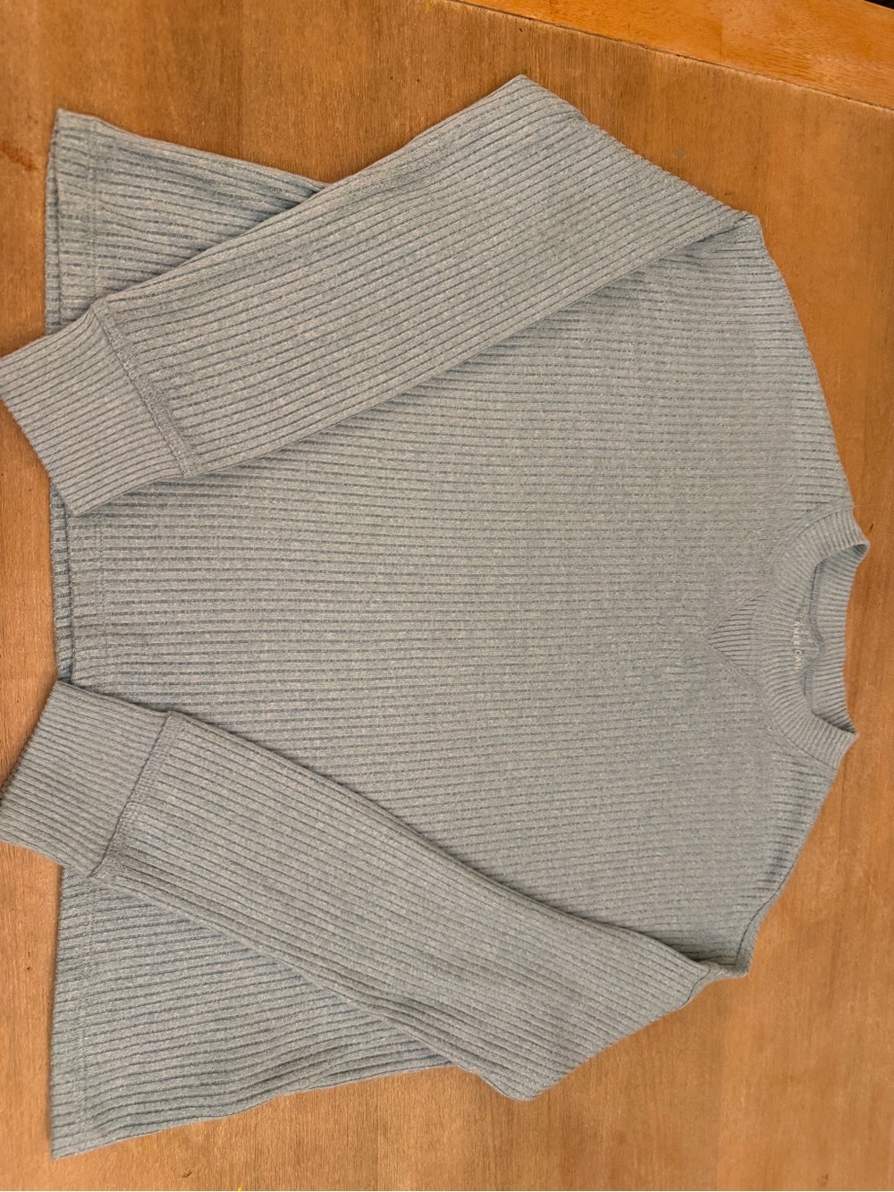 American Eagle Outfitters Ribbed Long Sleeve Top in Light Gray